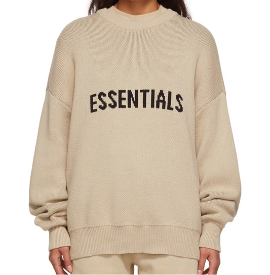 Essentials Beige Knit Pullover Sweater